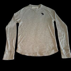 Abercrombie & Fitch Thermal Long Sleeve Henley Shirt Youth XL Gray Curve Hem
